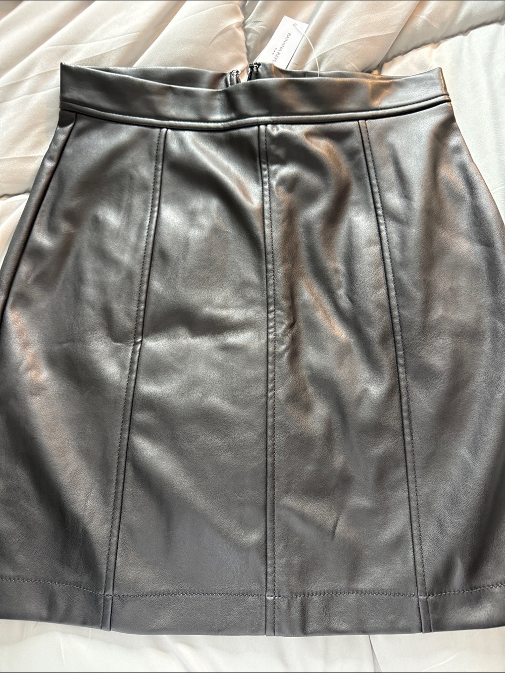 Banana Republic Black Faux Leather Paneled Mini Skirt with Structured Waist